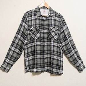 FRADI Linen Green Black Plaid Button Up Long Sleeve Shirt Mens Size Medium Italy